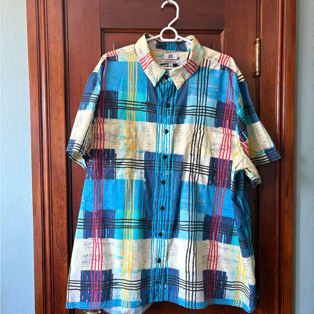BIG AND TALL! Vibrant Plaid Men's Shirt in Blue and Red